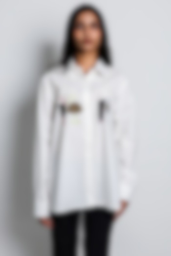 White Poplin Thread Embroidered Shirt by ARYA GIRI at Pernia's Pop Up Shop