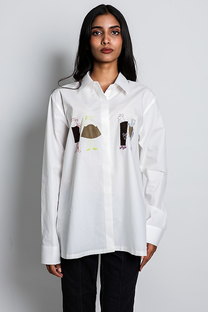 White Poplin Thread Embroidered Shirt by ARYA GIRI at Pernia's Pop Up Shop