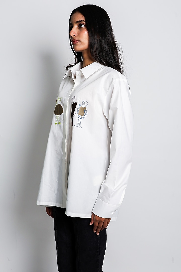 White Poplin Thread Embroidered Shirt by ARYA GIRI at Pernia's Pop Up Shop