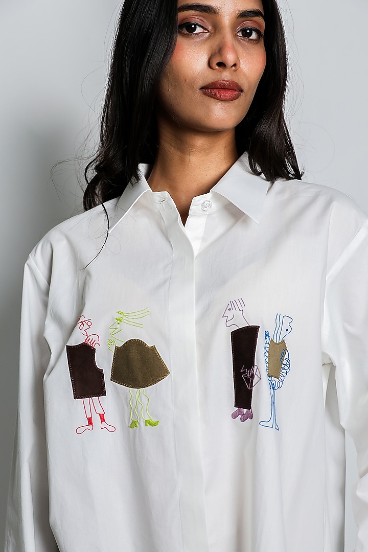 White Poplin Thread Embroidered Shirt by ARYA GIRI at Pernia's Pop Up Shop