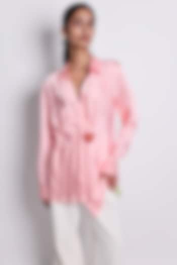 Pink Satin Zari Hand Embroidered Asymmetric Shirt by ARYA GIRI at Pernia's Pop Up Shop