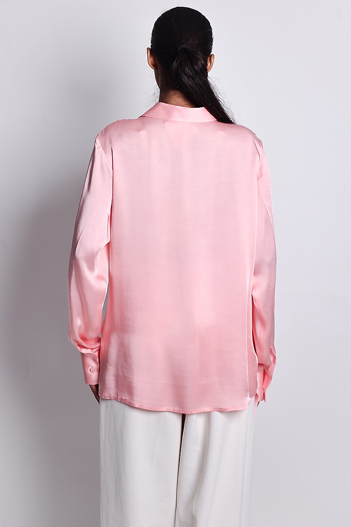 Pink Satin Zari Hand Embroidered Asymmetric Shirt by ARYA GIRI at Pernia's Pop Up Shop