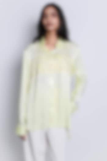 Yellow Modal Satin Hand Embroidered Shirt by ARYA GIRI at Pernia's Pop Up Shop