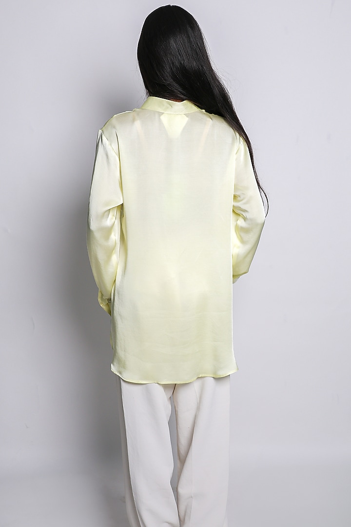 Yellow Modal Satin Hand Embroidered Shirt by ARYA GIRI at Pernia's Pop Up Shop