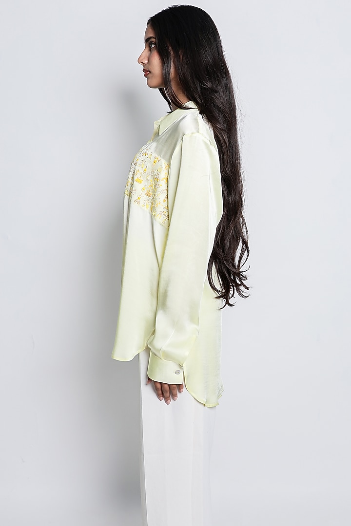Yellow Modal Satin Hand Embroidered Shirt by ARYA GIRI at Pernia's Pop Up Shop