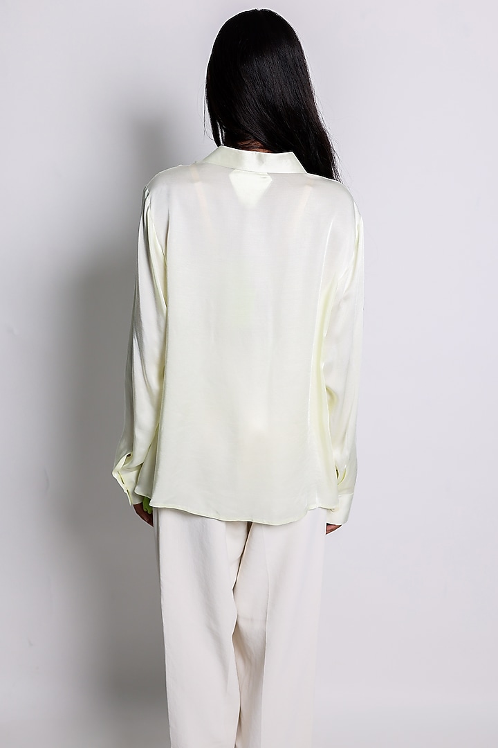 Yellow Linen Satin Zari Hand Embroidered Draped Shirt by ARYA GIRI at Pernia's Pop Up Shop