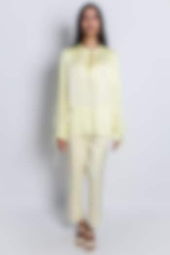 Yellow Linen Satin Hand Embroidered Co-Ord Set by ARYA GIRI at Pernia's Pop Up Shop