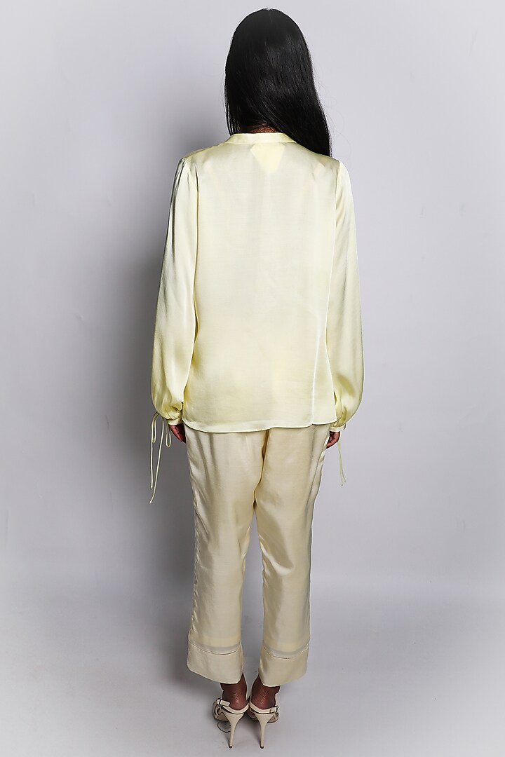 Yellow Linen Satin Hand Embroidered Co-Ord Set by ARYA GIRI at Pernia's Pop Up Shop