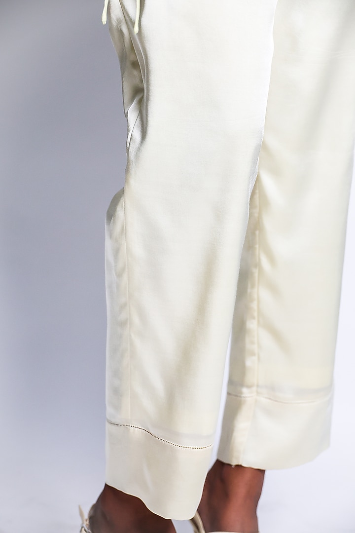 Yellow Linen Satin Hand Embroidered Co-Ord Set by ARYA GIRI at Pernia's Pop Up Shop