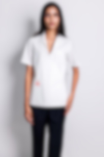White Poplin Hand Embroidered Wrapped Shirt by ARYA GIRI at Pernia's Pop Up Shop