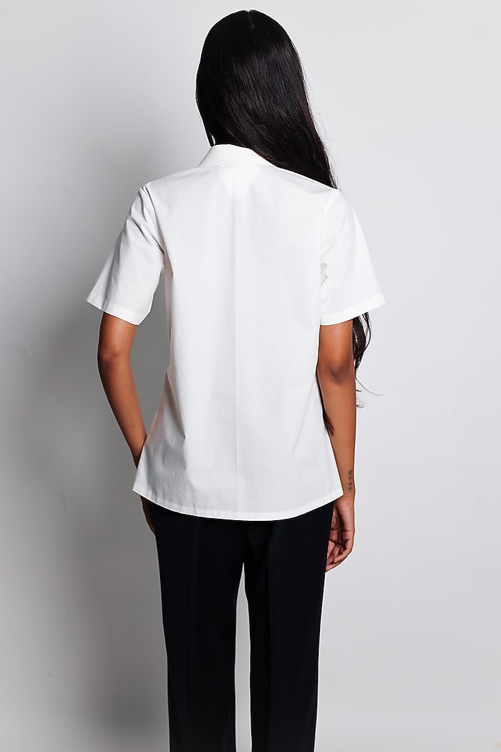White Poplin Hand Embroidered Wrapped Shirt by ARYA GIRI at Pernia's Pop Up Shop