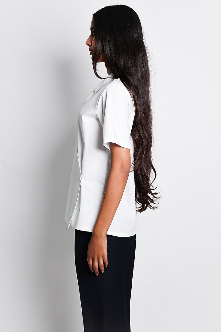 White Poplin Hand Embroidered Wrapped Shirt by ARYA GIRI at Pernia's Pop Up Shop