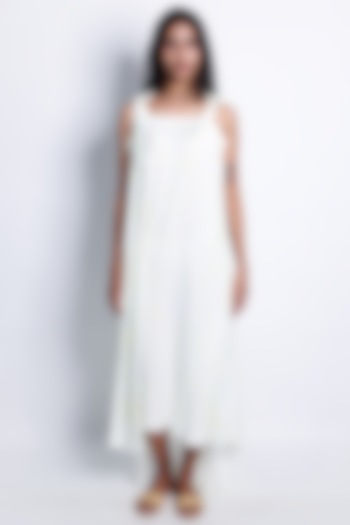 Ivory Cotton Silk Printed Layered Summer Dress by ARYA GIRI at Pernia's Pop Up Shop