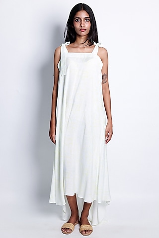 Ivory Cotton Silk Printed Layered Dress by ARYA GIRI