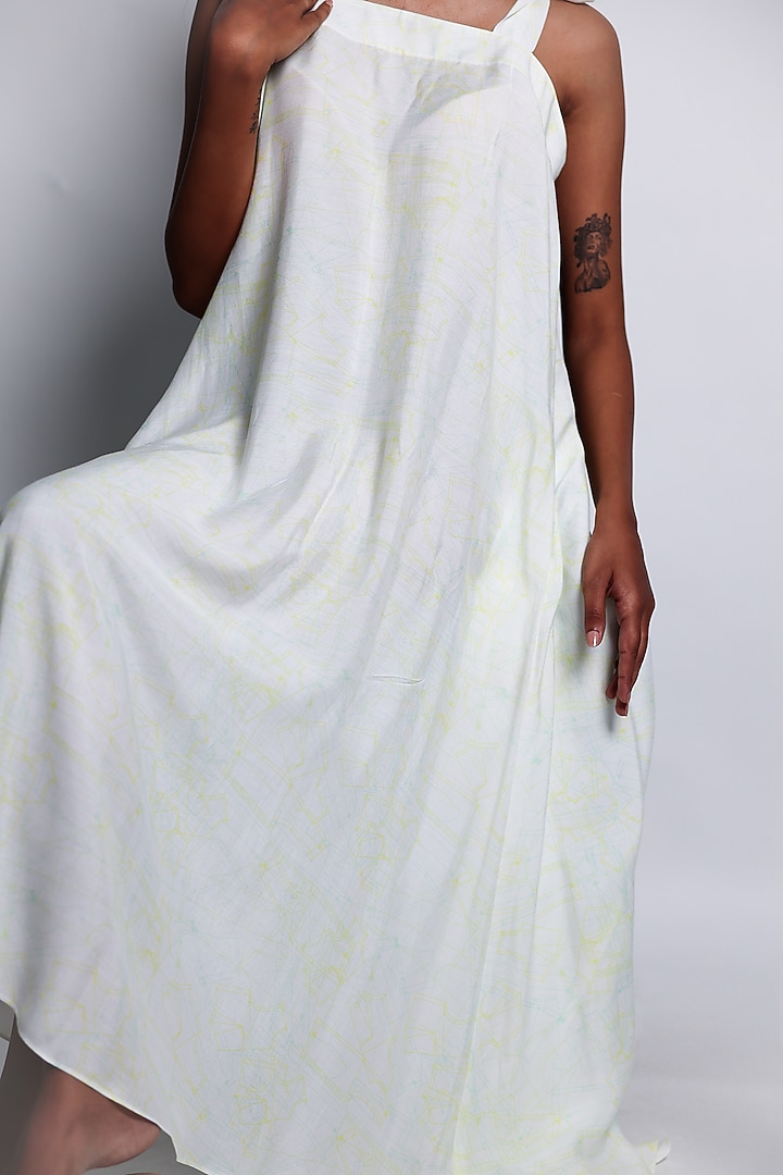 Ivory Cotton Silk Printed Layered Summer Dress by ARYA GIRI at Pernia's Pop Up Shop