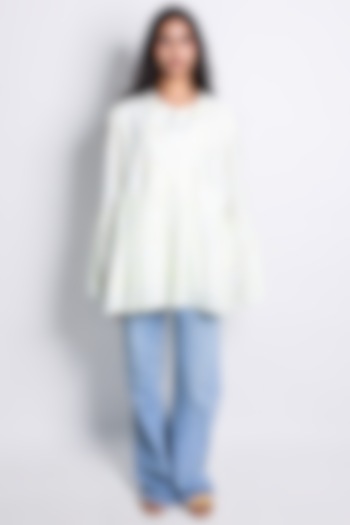 Ivory Cotton Silk Printed Layered Top by ARYA GIRI at Pernia's Pop Up Shop