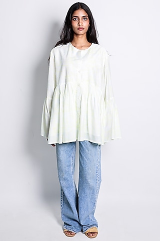 Ivory Cotton Silk Printed Layered Top by ARYA GIRI