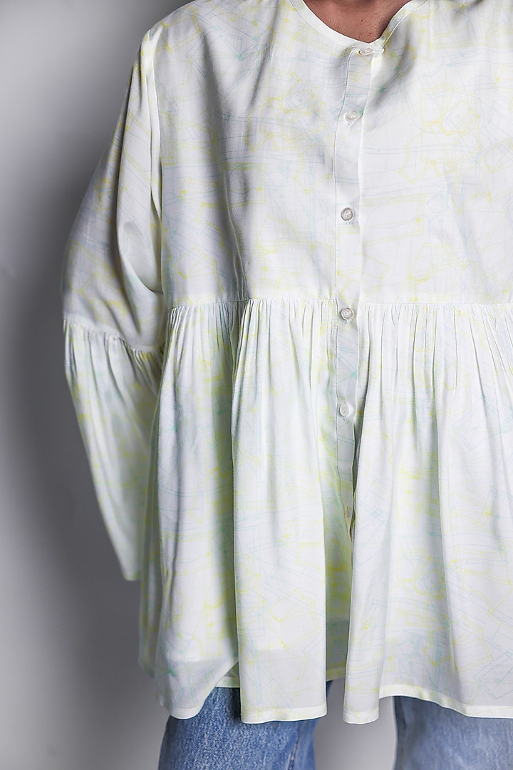 Ivory Cotton Silk Printed Layered Top by ARYA GIRI at Pernia's Pop Up Shop