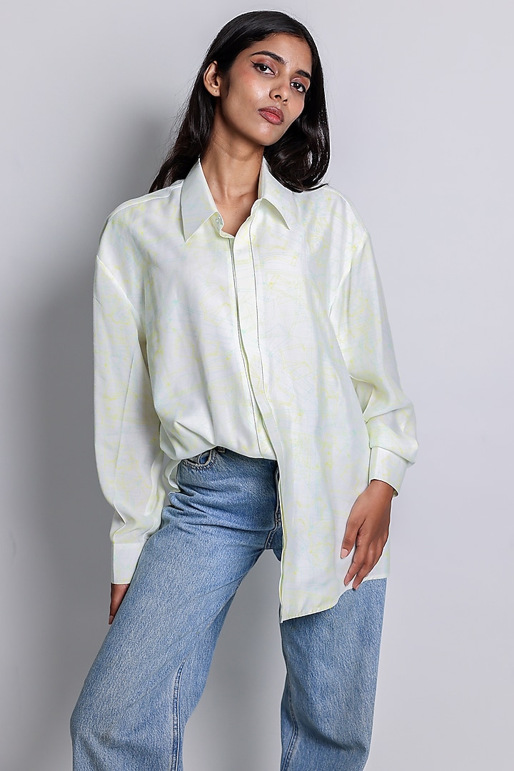 Ivory Cotton Silk Printed Shirt by ARYA GIRI at Pernia's Pop Up Shop