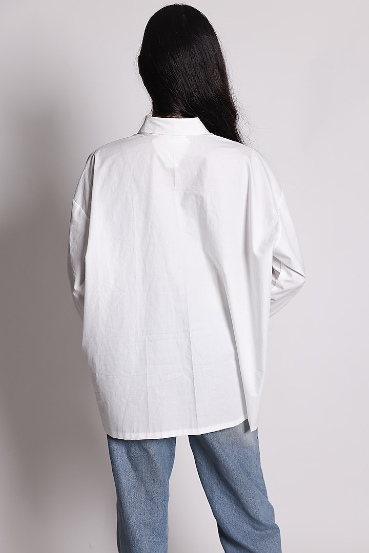 White Poplin Hand Embroidered Shirt by ARYA GIRI at Pernia's Pop Up Shop
