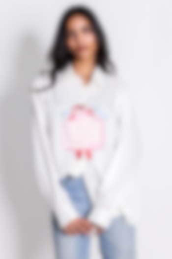White Linen Satin Calendar Hand Embroidered Shirt by ARYA GIRI at Pernia's Pop Up Shop