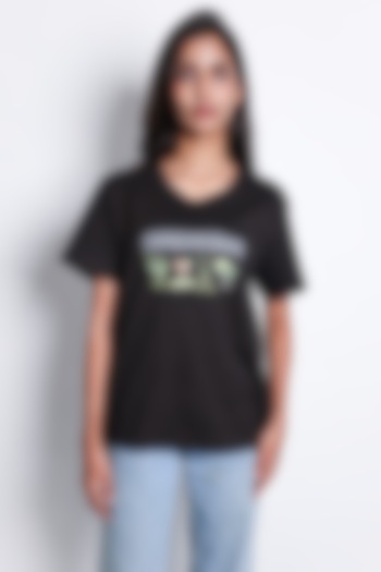 Black Knit Little Gangster Hand Embroidered T-Shirt by ARYA GIRI at Pernia's Pop Up Shop