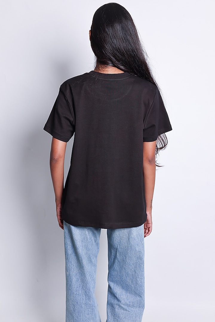 Black Knit Little Gangster Hand Embroidered T-Shirt by ARYA GIRI at Pernia's Pop Up Shop