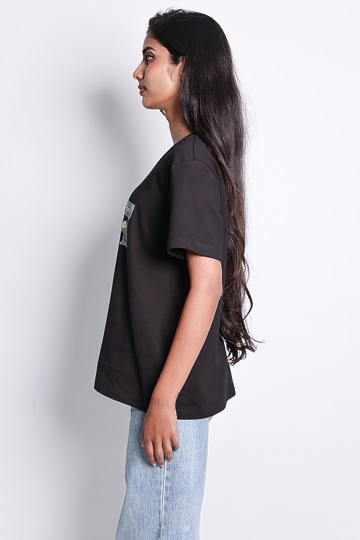 Black Knit Little Gangster Hand Embroidered T-Shirt by ARYA GIRI at Pernia's Pop Up Shop