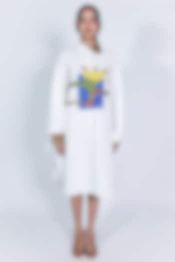 White Poplin Hand Embroidered Vacation Shirt Dress by ARYA GIRI at Pernia's Pop Up Shop