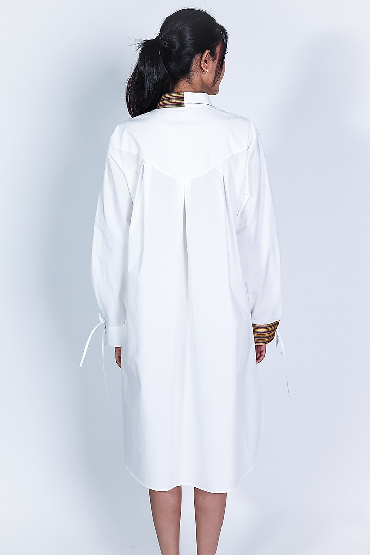 White Poplin Hand Embroidered Vacation Shirt Dress by ARYA GIRI at Pernia's Pop Up Shop