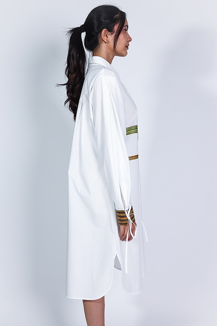 White Poplin Hand Embroidered Vacation Shirt Dress by ARYA GIRI at Pernia's Pop Up Shop