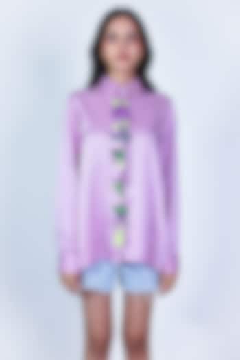 Purple Linen Satin Hand Embroidered Shirt by ARYA GIRI at Pernia's Pop Up Shop