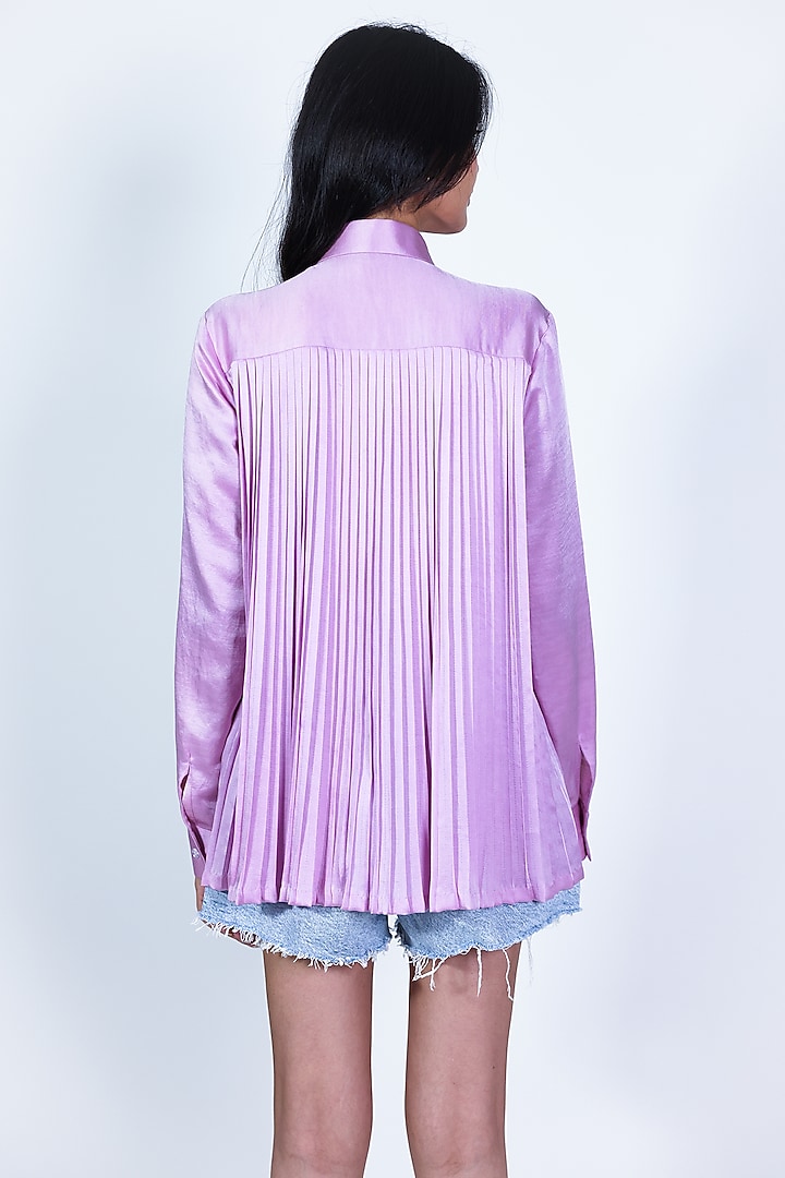 Purple Linen Satin Hand Embroidered Shirt by ARYA GIRI at Pernia's Pop Up Shop