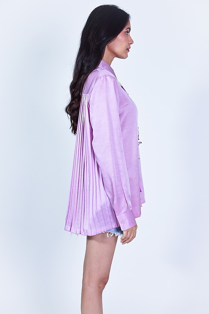 Purple Linen Satin Hand Embroidered Shirt by ARYA GIRI at Pernia's Pop Up Shop