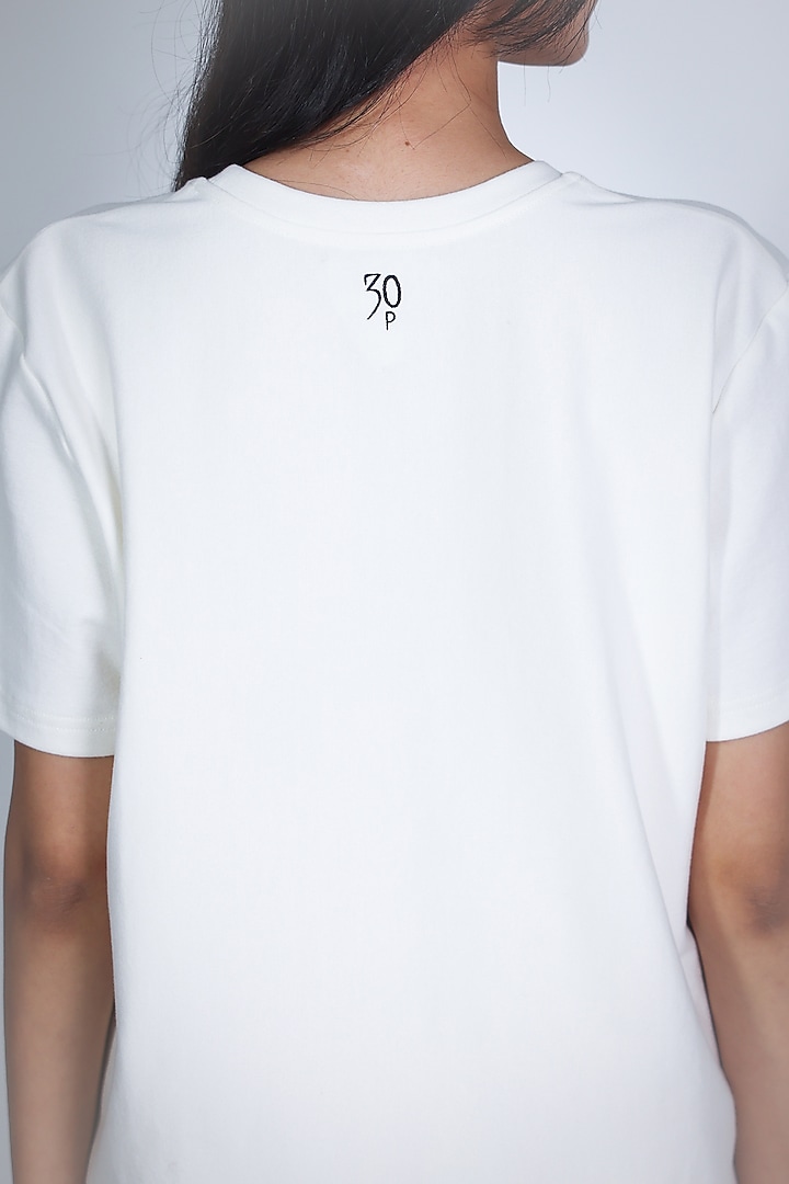 White Knit Cotton Hand Embroidered T-Shirt by ARYA GIRI at Pernia's Pop Up Shop