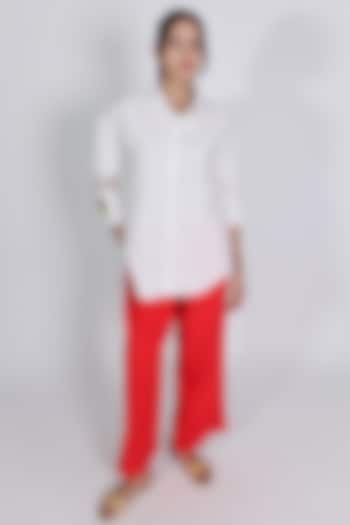 White Poplin Hand Embroidered Shirt by ARYA GIRI at Pernia's Pop Up Shop