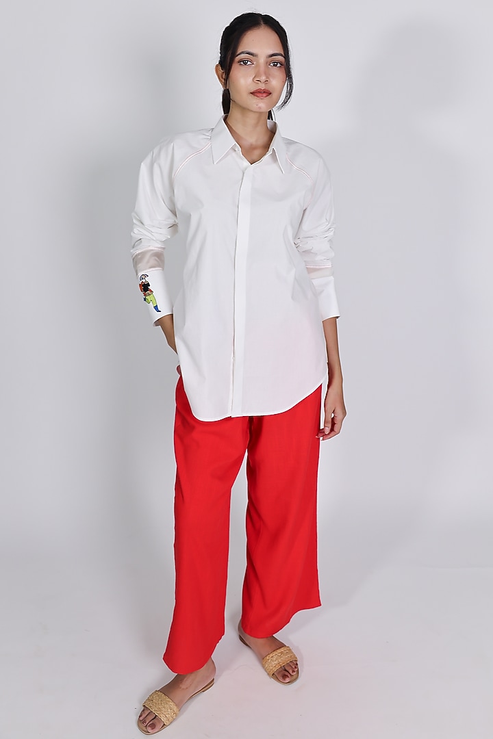 White Poplin Hand Embroidered Shirt by ARYA GIRI at Pernia's Pop Up Shop