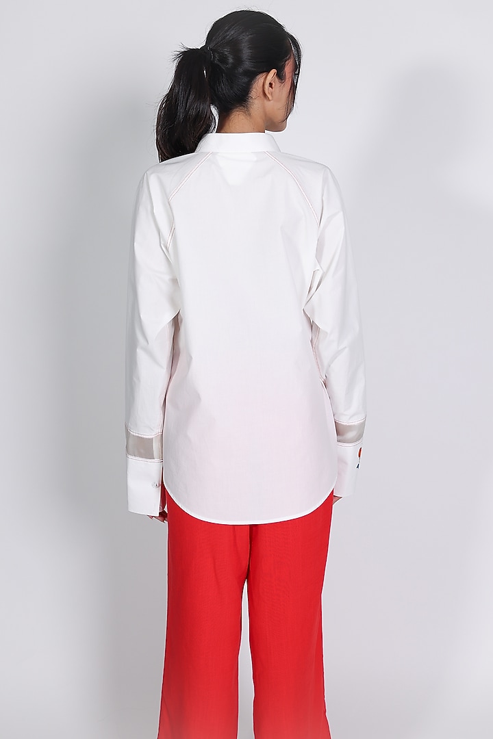 White Poplin Hand Embroidered Shirt by ARYA GIRI at Pernia's Pop Up Shop