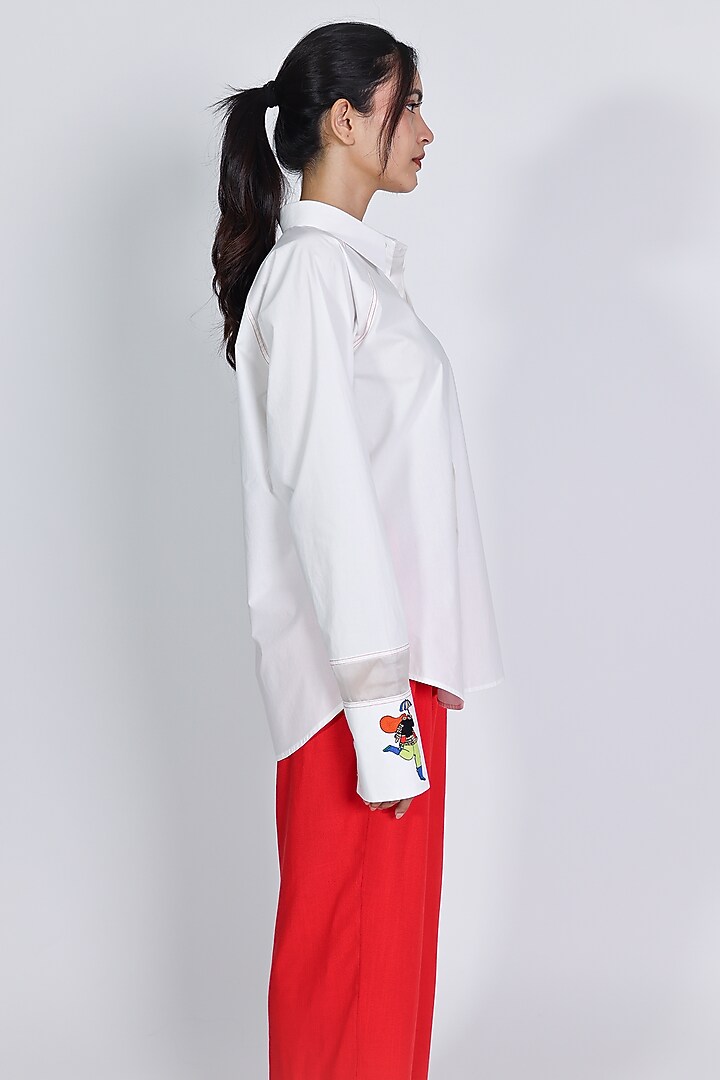 White Poplin Hand Embroidered Shirt by ARYA GIRI at Pernia's Pop Up Shop
