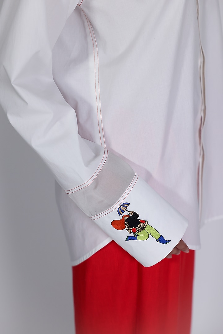 White Poplin Hand Embroidered Shirt by ARYA GIRI at Pernia's Pop Up Shop