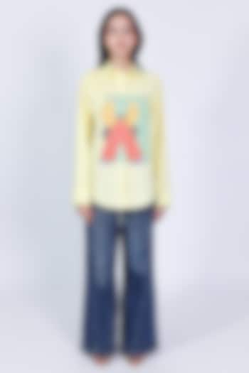Yellow Poplin Hand Embroidered Shirt by ARYA GIRI at Pernia's Pop Up Shop
