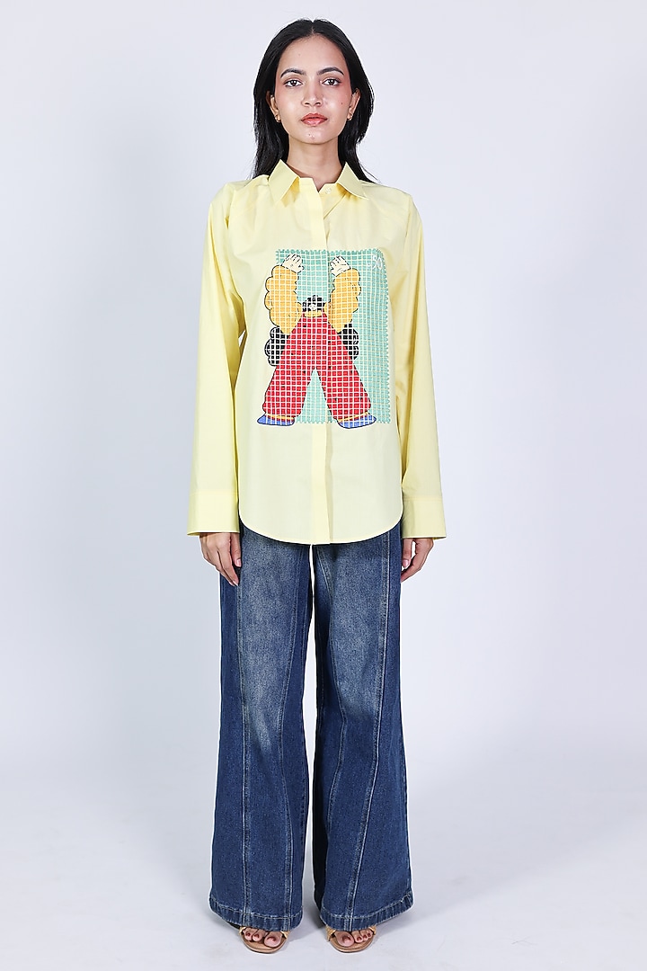 Yellow Poplin Hand Embroidered Shirt by ARYA GIRI at Pernia's Pop Up Shop