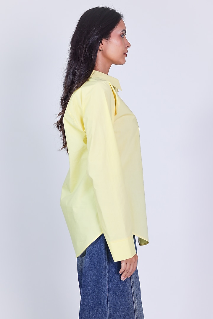 Yellow Poplin Hand Embroidered Shirt by ARYA GIRI at Pernia's Pop Up Shop