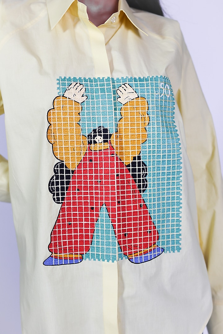 Yellow Poplin Hand Embroidered Shirt by ARYA GIRI at Pernia's Pop Up Shop