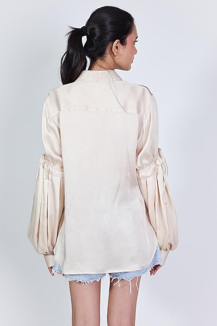Ivory Linen Satin Hand Embroidered Shirt by ARYA GIRI at Pernia's Pop Up Shop