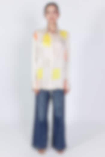 Ivory Linen Satin Hand Embroidered Shirt by ARYA GIRI at Pernia's Pop Up Shop