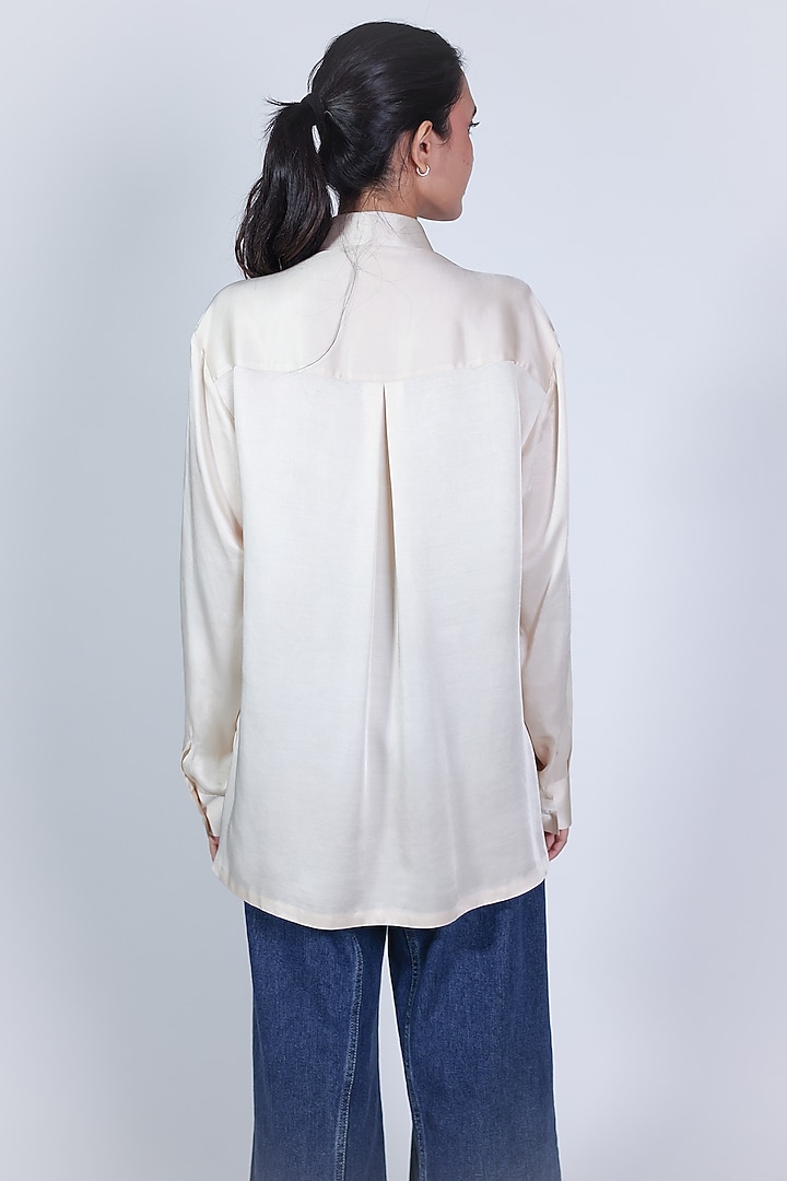 Ivory Linen Satin Hand Embroidered Shirt by ARYA GIRI at Pernia's Pop Up Shop