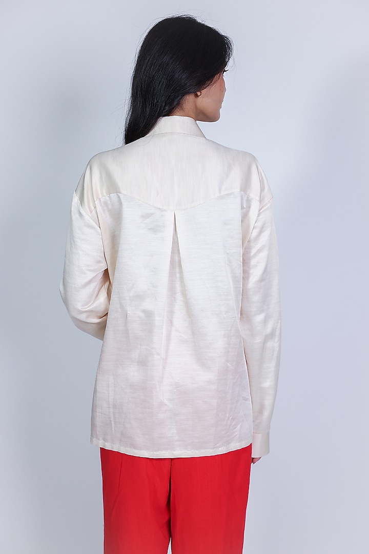 Ivory Linen Satin Hand Embroidered Shirt by ARYA GIRI at Pernia's Pop Up Shop