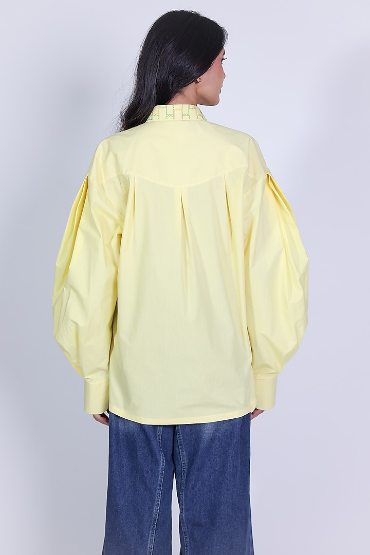 Yellow Poplin Hand Embroidered Shirt by ARYA GIRI at Pernia's Pop Up Shop