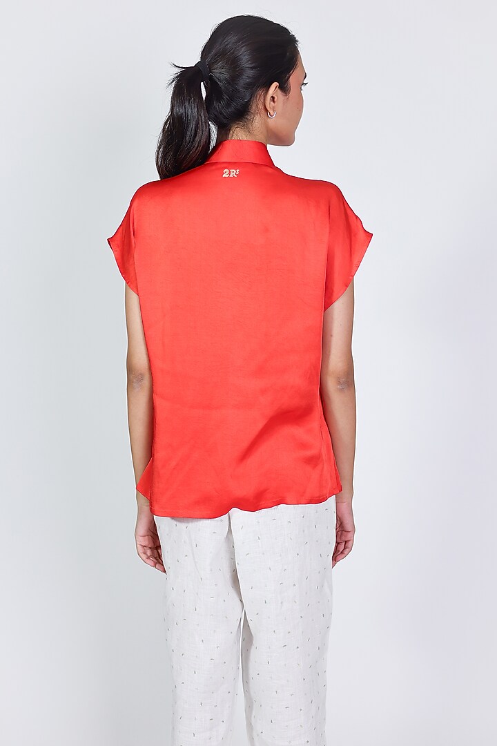Red Modal Satin Zari Hand Embroidered Shirt by ARYA GIRI at Pernia's Pop Up Shop